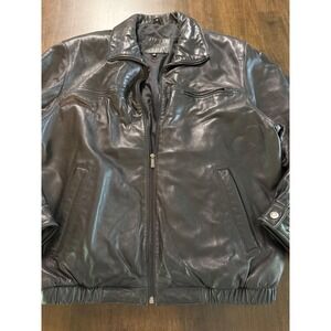 Brandini le Collezioni Mens Black Leather Bomber Jacket Size M Full Zip Pocket